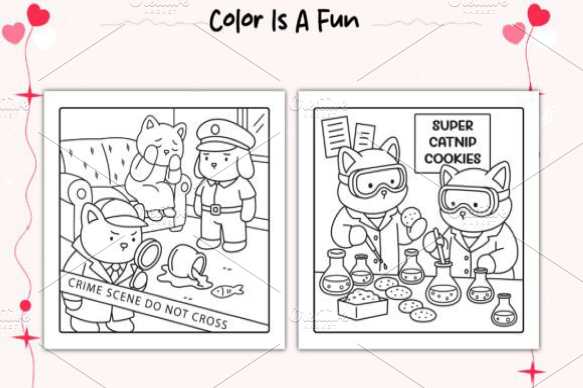 Cozy Cat Crimes Cute Coloring Pages, a Decorative Illustration by Ink Gallery (Photo 2 of 4)