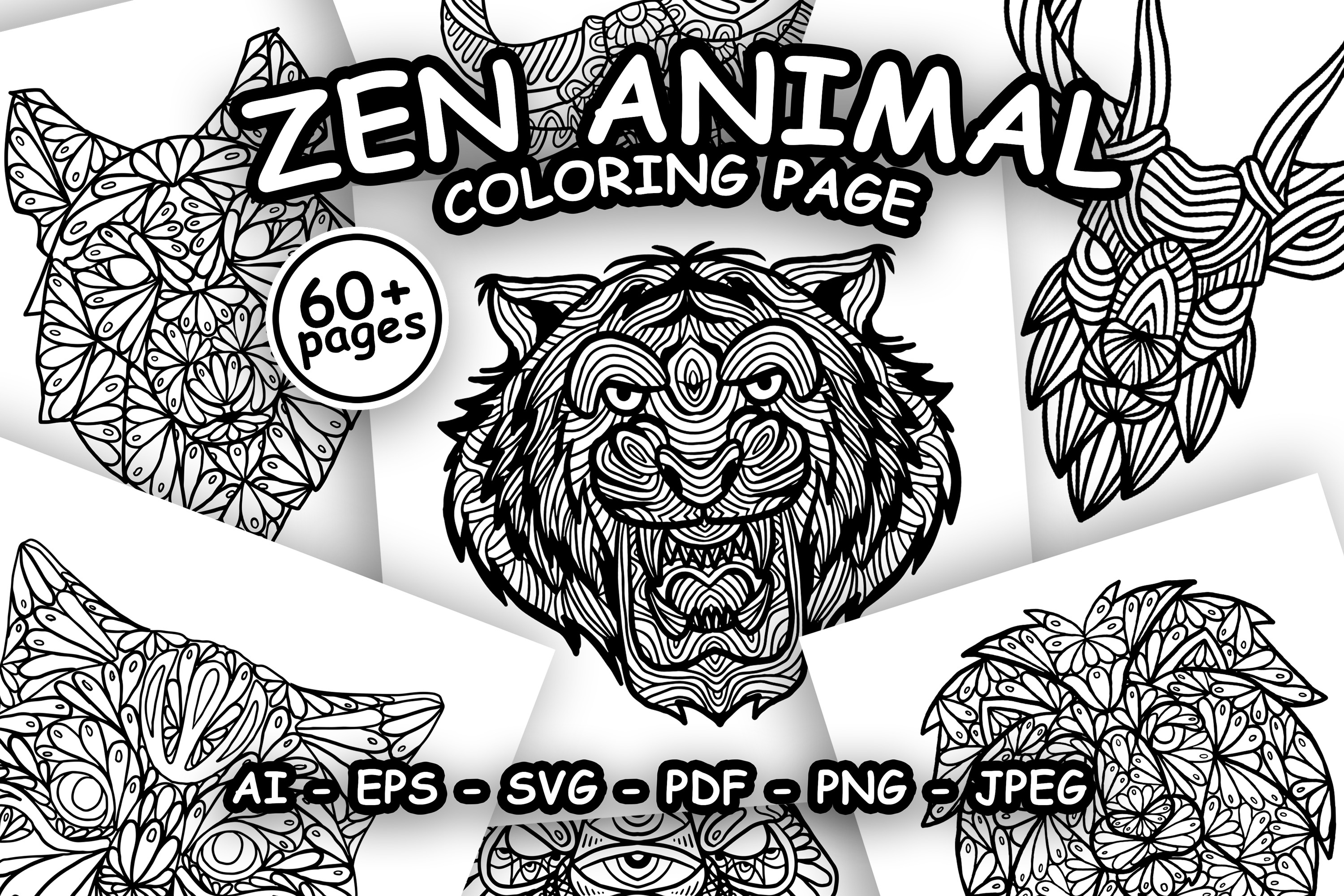 ANIMAL ZEN DOODLE - Coloring page, an Animal Illustration by Randoezim