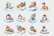 Watercolor Sleeping Animals Clipart, a Seasonal Illustration by Design Market (Thumbnail 2 of 5)