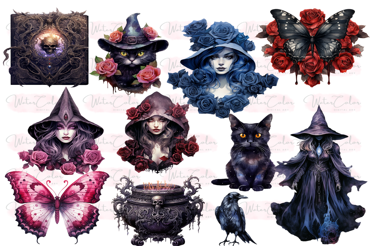 Gothic Witches Collection Clipart, a Decorative Illustration by Watercolor Digital (Photo 5 of 9)