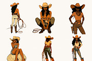 Black Cowgirl Clipart Bundle, a Person Illustration by BusyDaydesign (Thumbnail 2 of 9)
