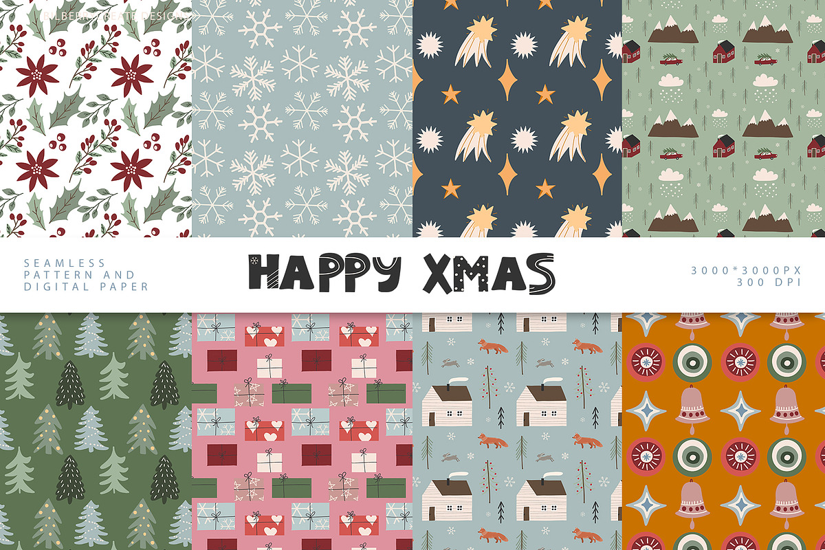HAPPY XMAS art set, a Seasonal Illustration by