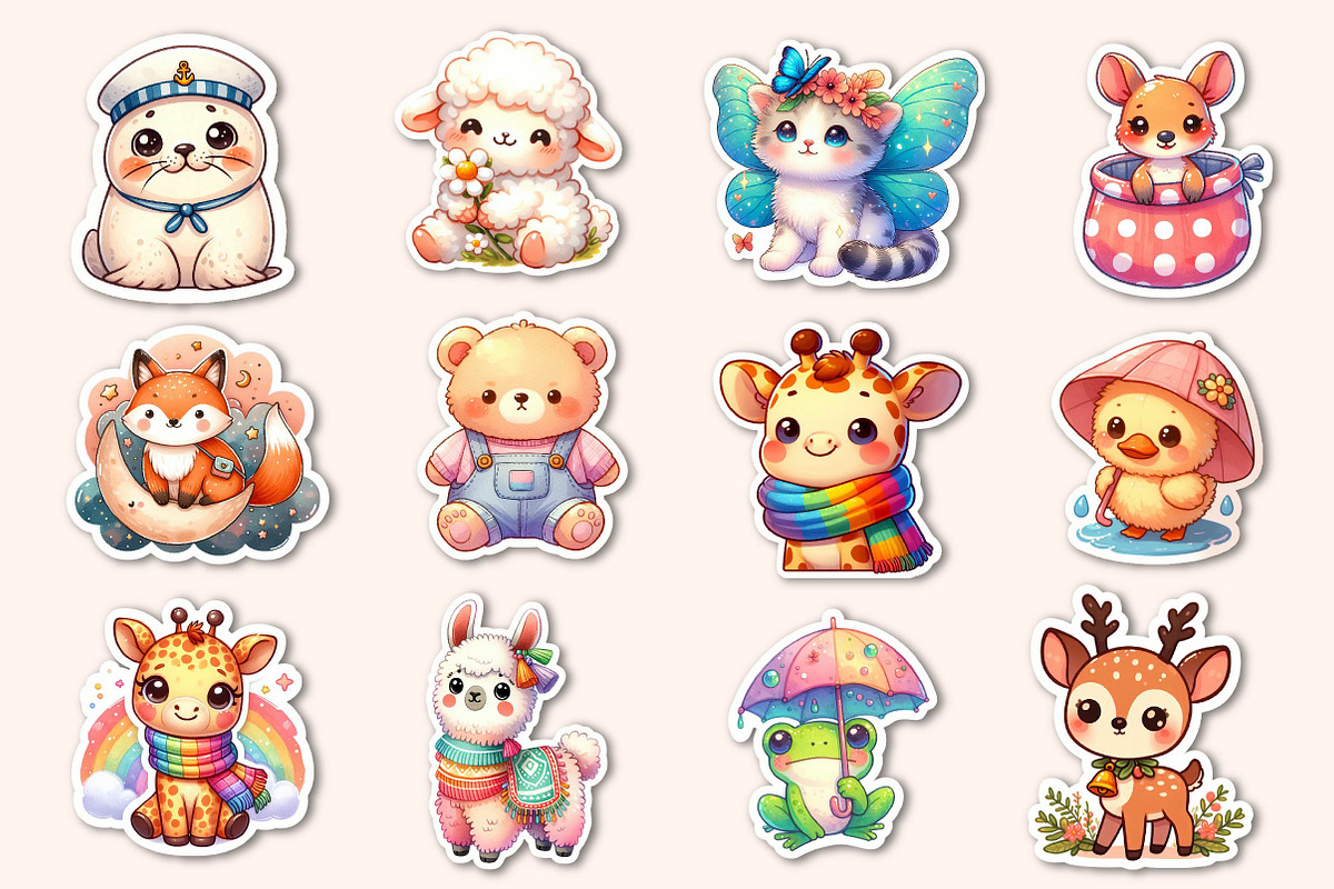 Cute Animals Stickers Clipart Bundle, an Illustration by Dream Creation (Photo 3 of 5)