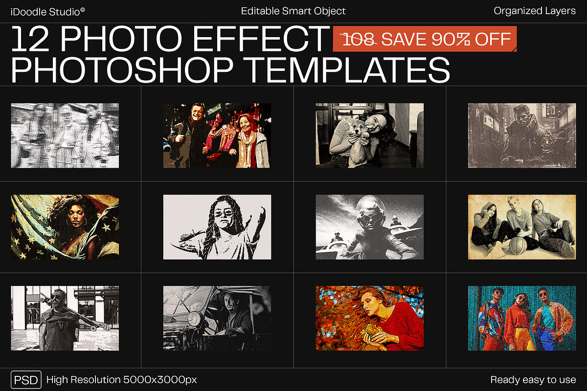 12 Photo Effect Templates, a Brushes & More by iDoodle Studio (Photo 1 of 6)