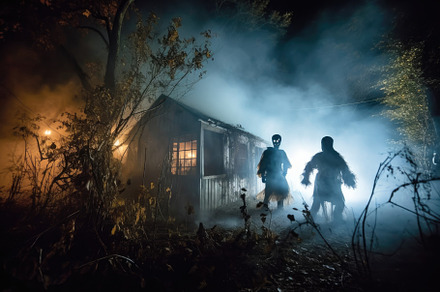 A spooky scene at a haunted house attraction. Halloween Concept., a Holiday Photo by designvectx
