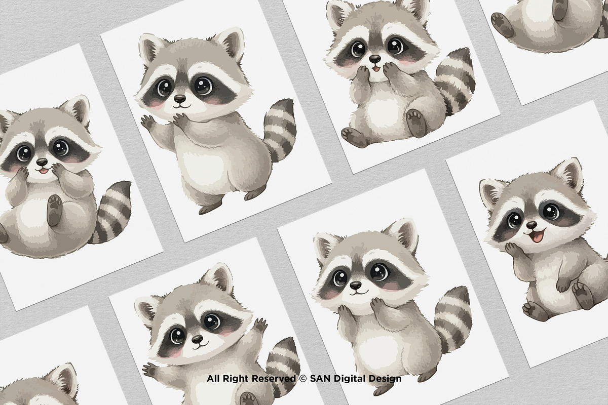 15 Bundle Watercolor Cute Raccoon, an Animal Illustration by Morspective (Photo 3 of 8)