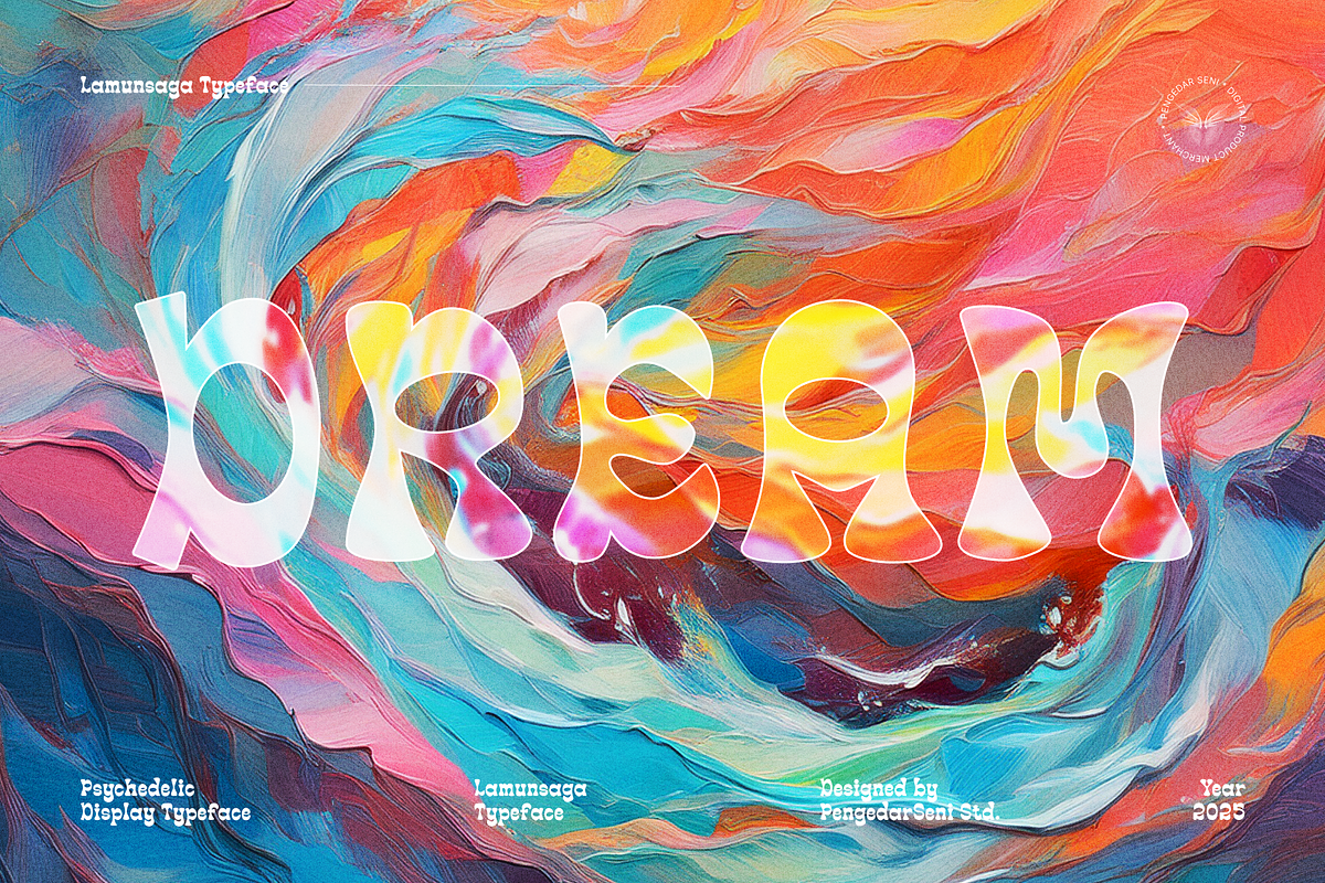 Lamunsaga – Psychedelic Typeface, a Sans Serif Font by Pengedar Seni (Photo 5 of 8)