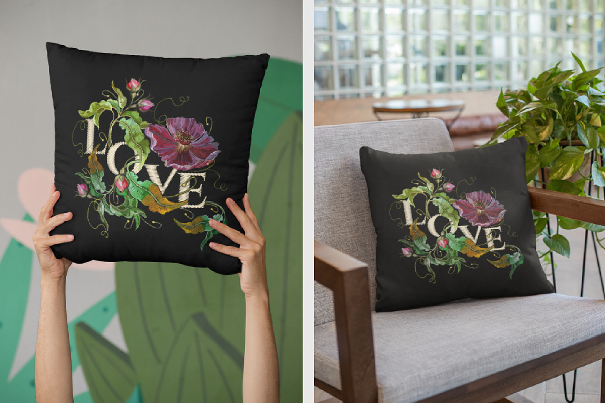 Love slogan. Embroidery flowers, an Illustration by Matrioshka (Photo 6 of 9)