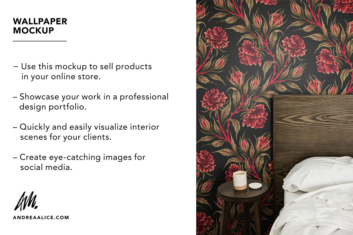 Wallpaper Mockup - Bedside 03, a Household Mockup by Andrea Muller (Photo 2 of 6)