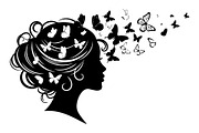 Woman Butterfly Hair Silhouette, an Object Illustration by yasushie (Thumbnail 28 of 31)