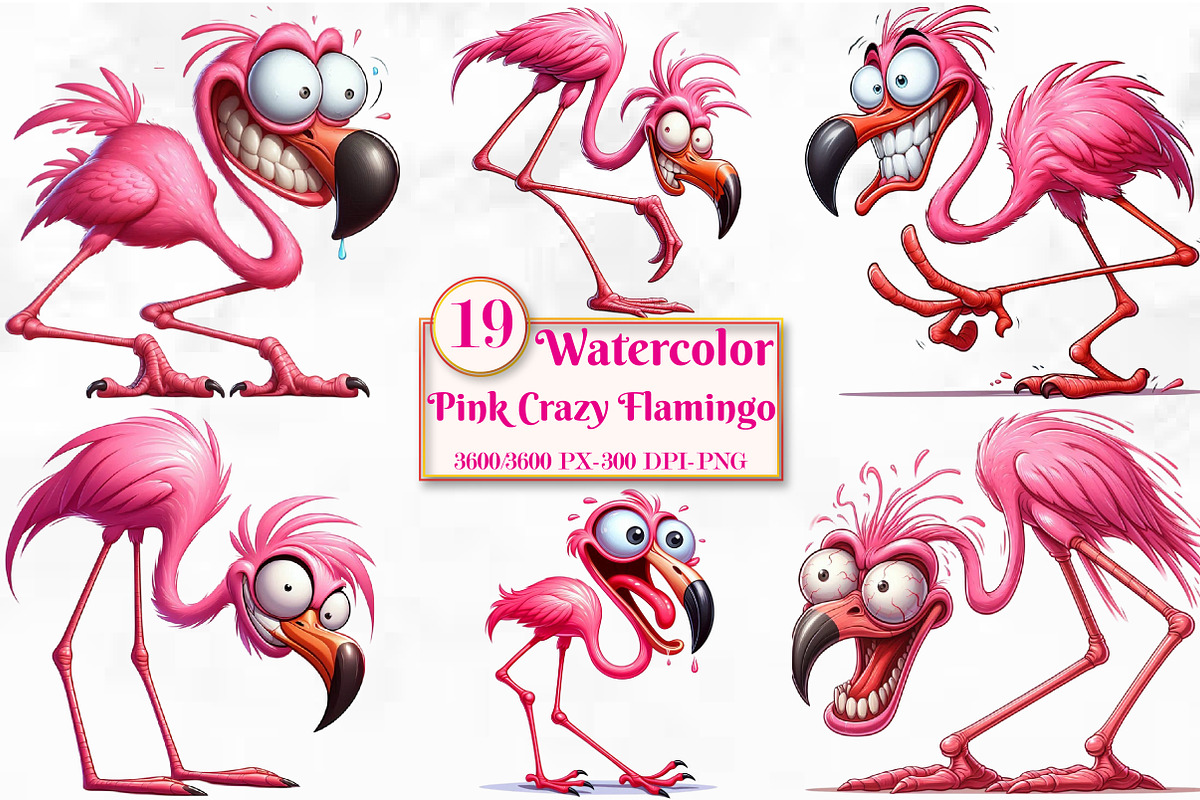 Watercolor Pink Crazy Flamingo PNG, a Work Illustration by Craft Nest (Photo 1 of 5)