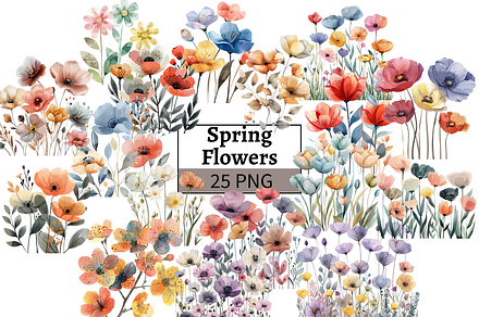 Watercolor Spring Flowers Bundle, a Decorative Illustration by Mash Mash Stickers