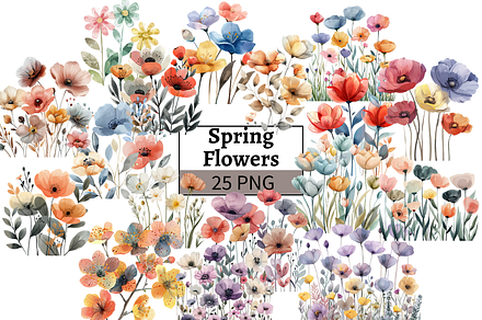 Watercolor Colorful Flowers PNG, a Decorative Illustration by Mash Mash ...