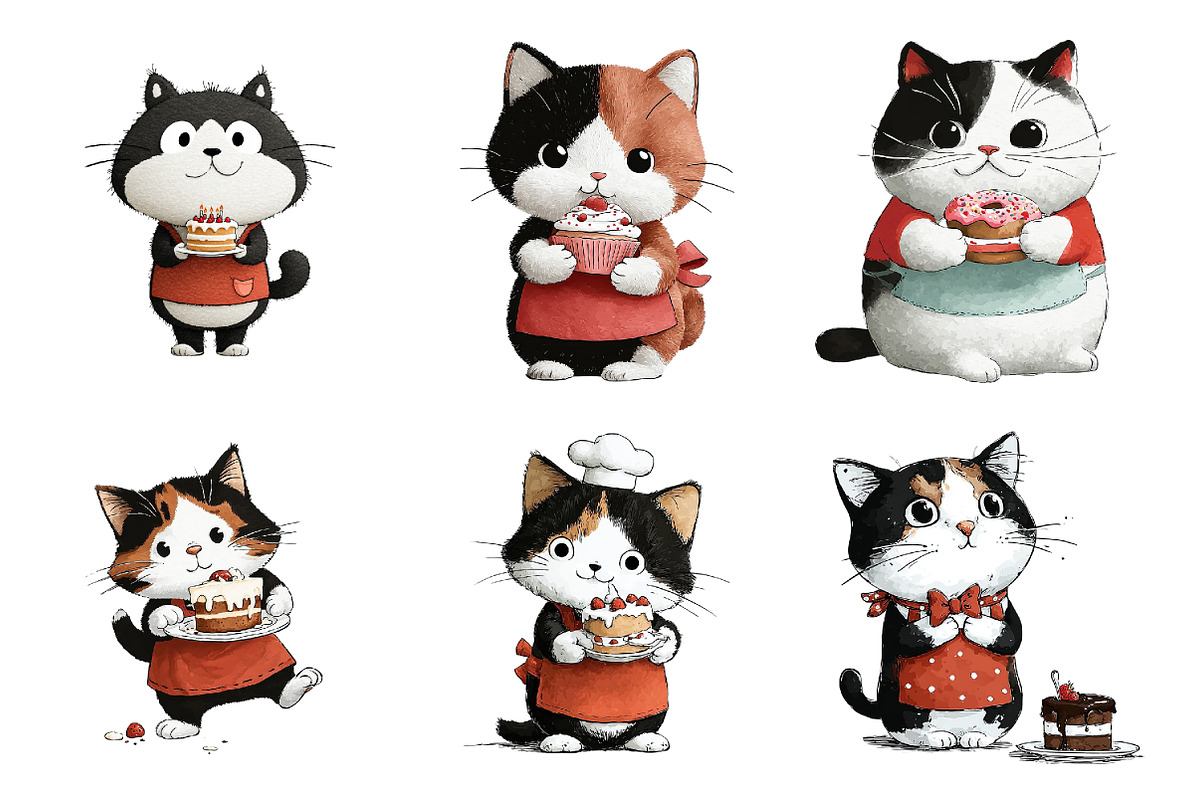 Cute Cat With Cake Clipart, an Illustration by DreamArtGraphic (Photo 4 of 4)
