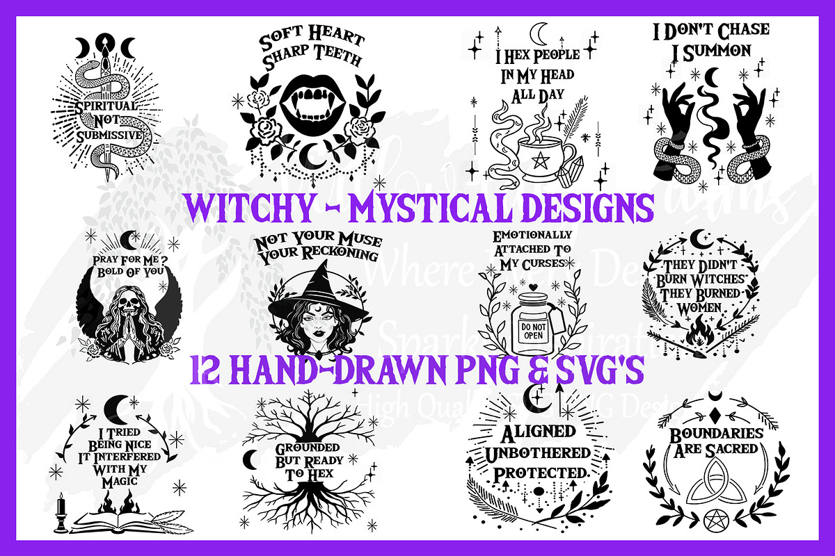 Witch Bundle 12 Gothic Witch Quotes, an Object Illustration by Willow Paige Farms (Photo 1 of 18)