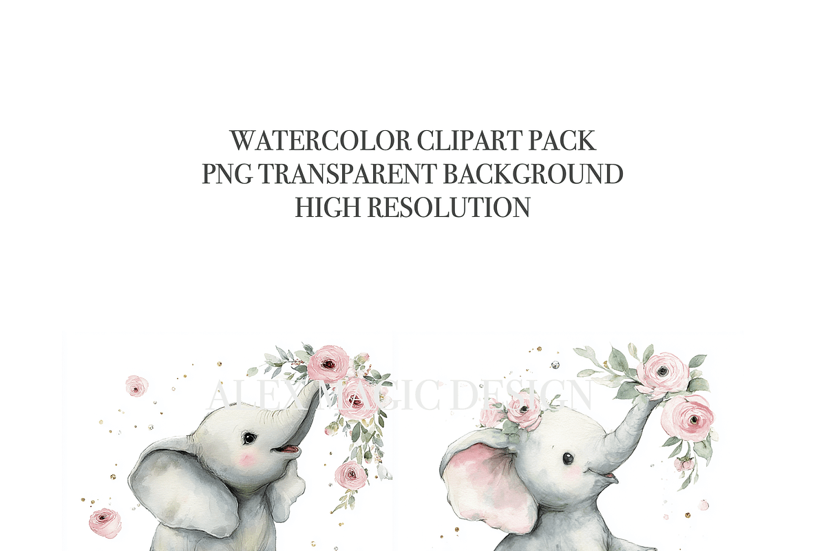 18 Baby Elephant Clipart, an Animal Illustration by Pati Charm Studio (Photo 5 of 8)