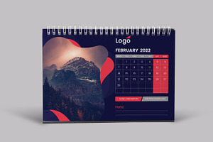 Desk Calendar 2022 With Red & Dark