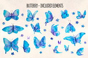 Blue Butterfly Watercolor Bundle, an Animal Illustration by Violet LeBeaux (Thumbnail 2 of 3)