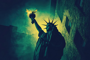 Statue of Liberty illuminated in vin, a Photo by Iftikhar Alam