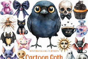Watercolor Cartoon Goth Clipart, an Illustration by Craft Nest
