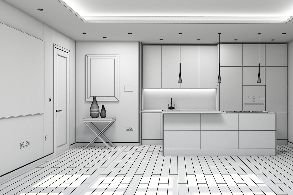 3D Living Room Kitchen Interior, an Architecture 3D Model by Giimann (Photo 7 of 9)