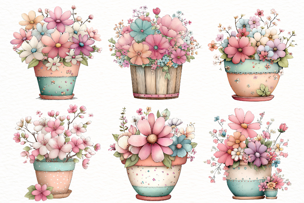 Whimsical Spring Flower pot Clipart, an Illustration by Designworld (Photo 3 of 8)