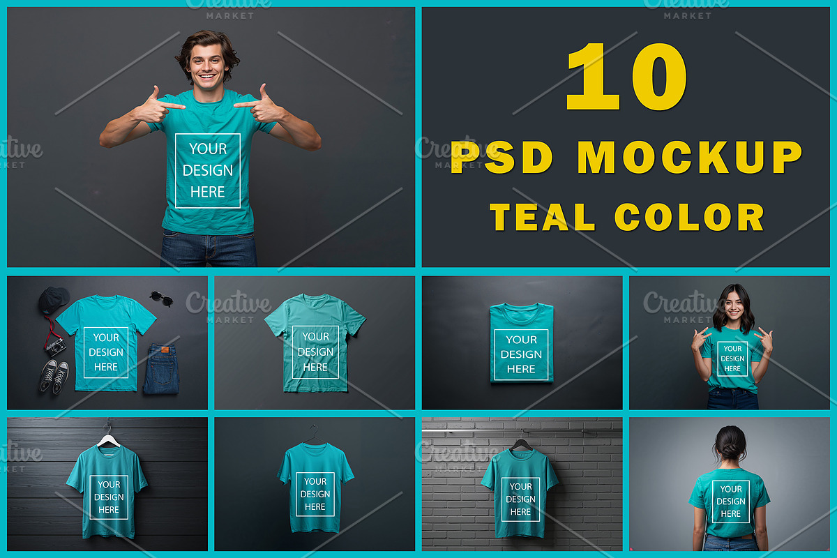 T-Shirt Mockup - Teal Edition, a Shirt Mockup by ForhadGFX (Photo 1 of 12)