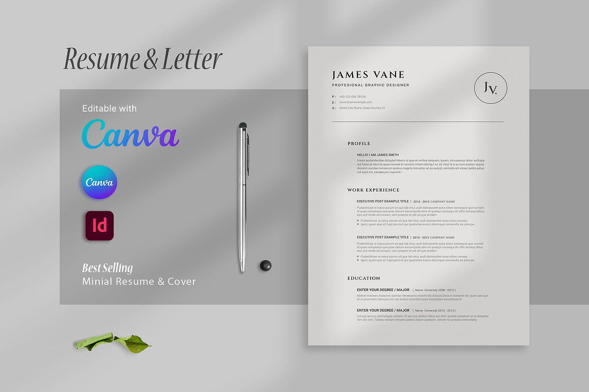 Minimal Resume | Canva , InDesign, a Resume Template by Design_Slide (Photo 1 of 5)