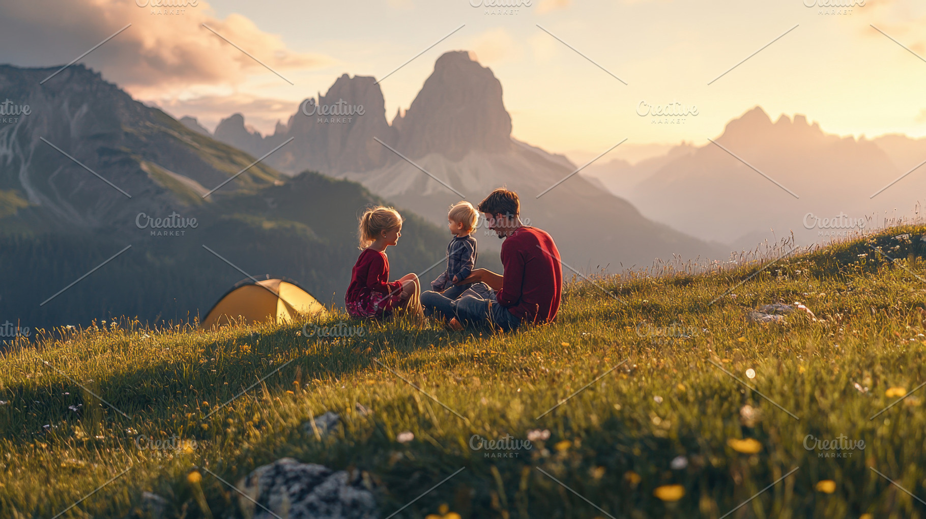 Family enjoying mountain sunset time, a Photo by Beautiful things