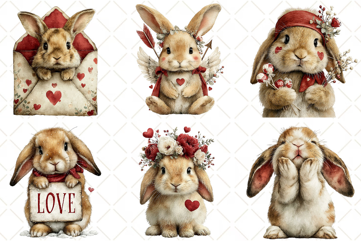 Whimsical Valentines Bunny Clipart, an Illustration by Black Bird Studio (Photo 6 of 6)