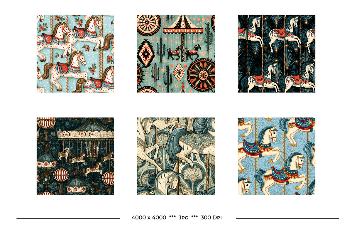 Carousel Horse Retro Art Designs, a Pattern Graphic by karenfoleyphoto (Photo 2 of 7)