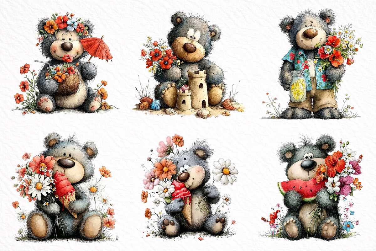 Summer Teddy Bear Clipart, an Illustration by DreamArtGraphic (Photo 3 of 8)