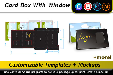 Card Box w Window Mockup + Template