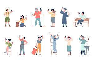 People doing selfie on smartphones, a Person Illustration by LadadikArt