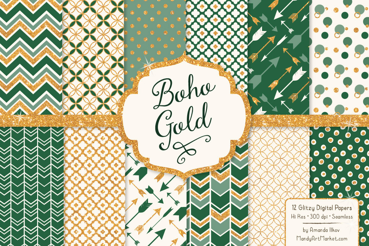 Emerald Green Glitter Digital Papers, a Pattern Graphic by Amanda Ilkov (Photo 1 of 3)