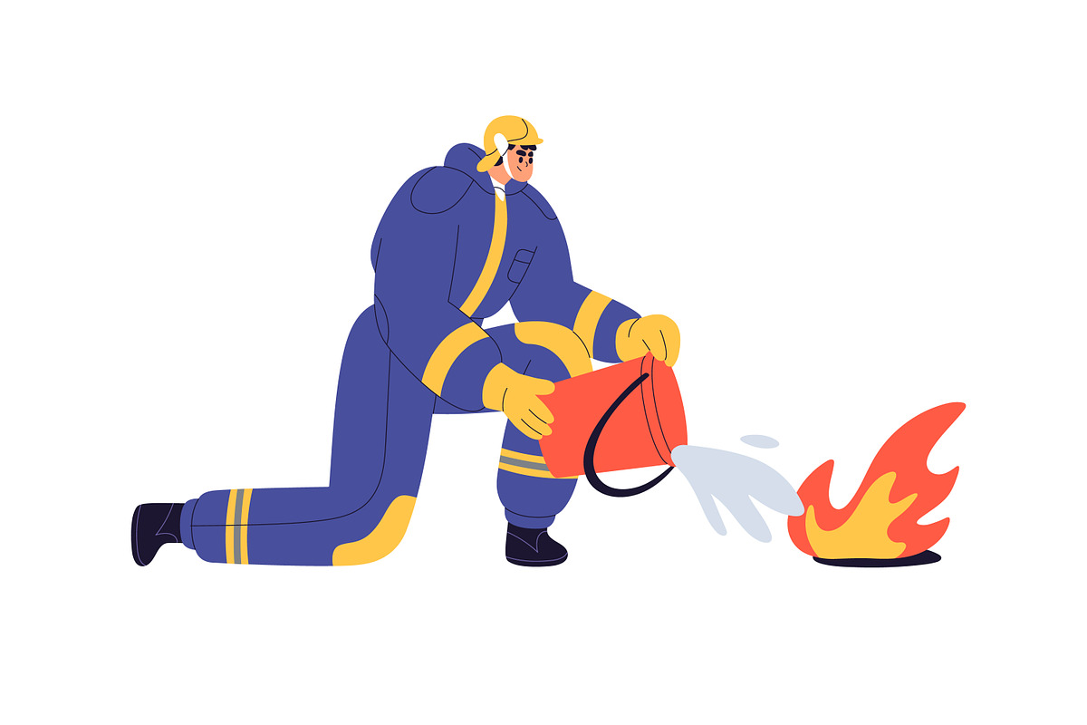 Firemen with firefighting equipment, a Work Illustration by Good Studio