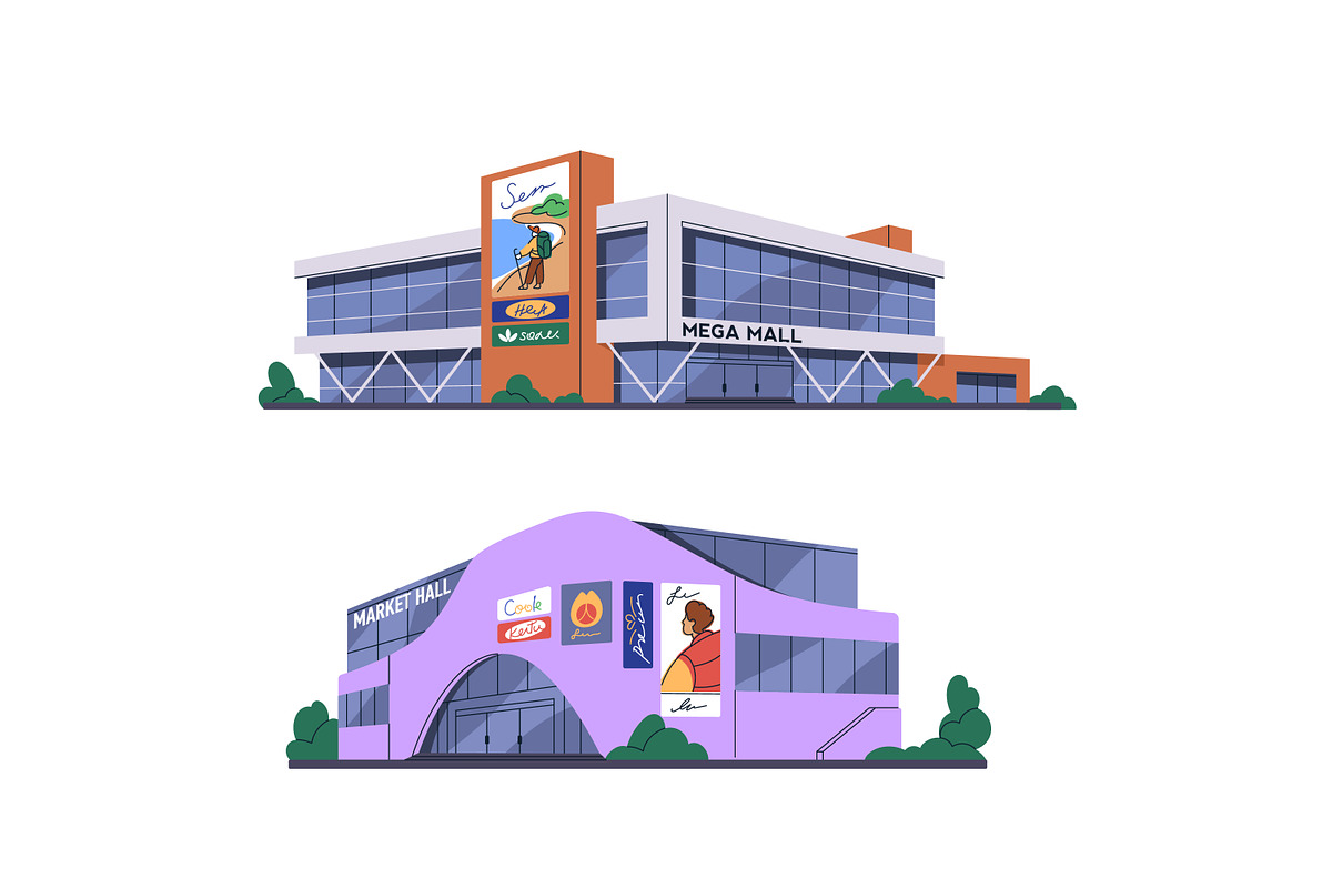 Shopping centers, malls, stores set, an Object Illustration by Good Studio (Photo 4 of 5)