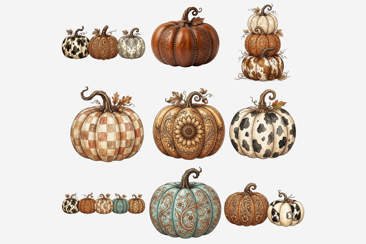 Rustic Western Pumpkin Clipart, a Seasonal Illustration by Tanya Kart (Photo 8 of 10)