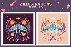 Moths, Graphics And Seamless Pattern