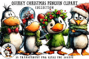 Quirky Christmas Penguin Clipart, an Illustration by OK Design