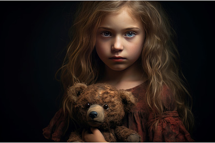 Joyful Little girl hugging her bear, a Person Photo by Ylivdesign