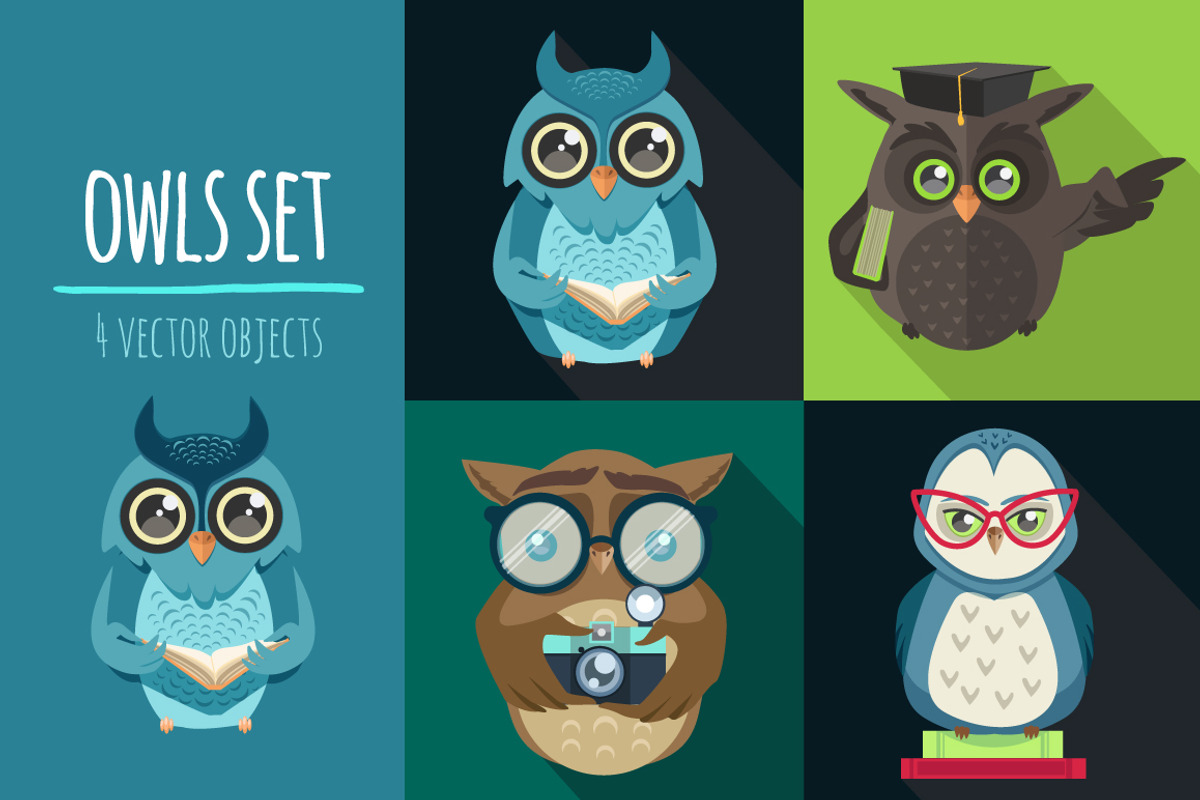 owls set, an Animal Illustration by adi katz (Photo 1 of 5)