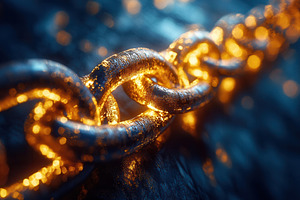 Chains illuminated by light showcase, a Photo by Tanuart
