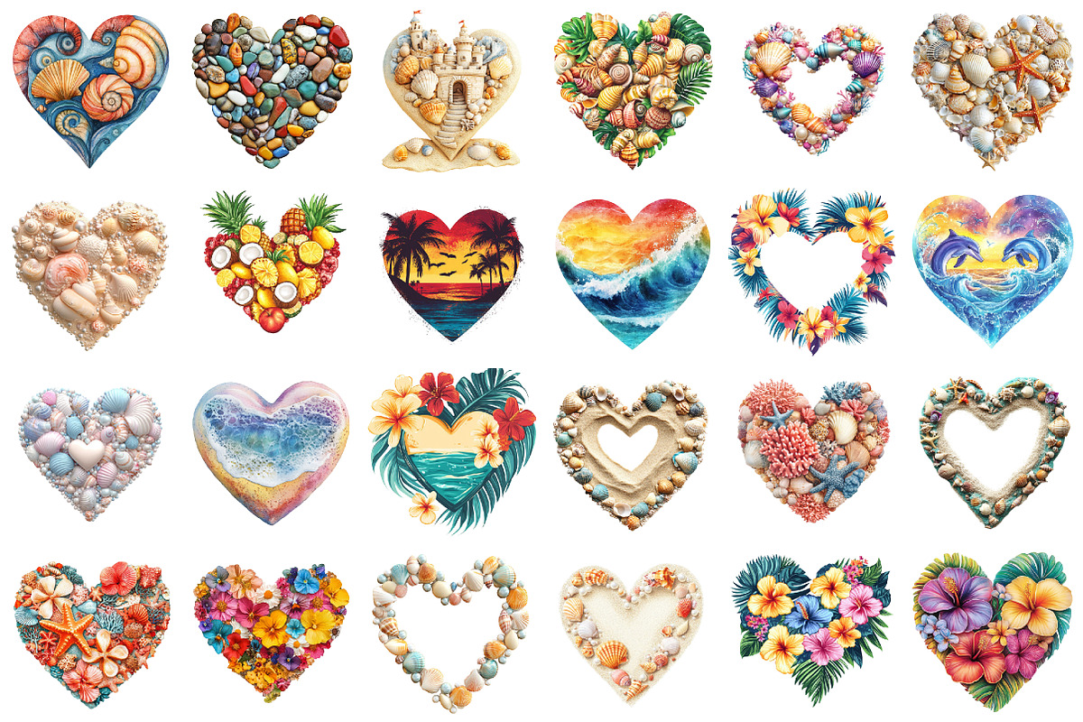 Whimsical Retro Beach Heart Clipart, an Illustration by designcity5 (Photo 2 of 5)