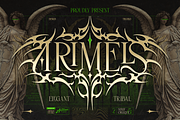 Arimels - Tribal Display Font, a Serif Font by Artisan Themes (Thumbnail 1 of 12)