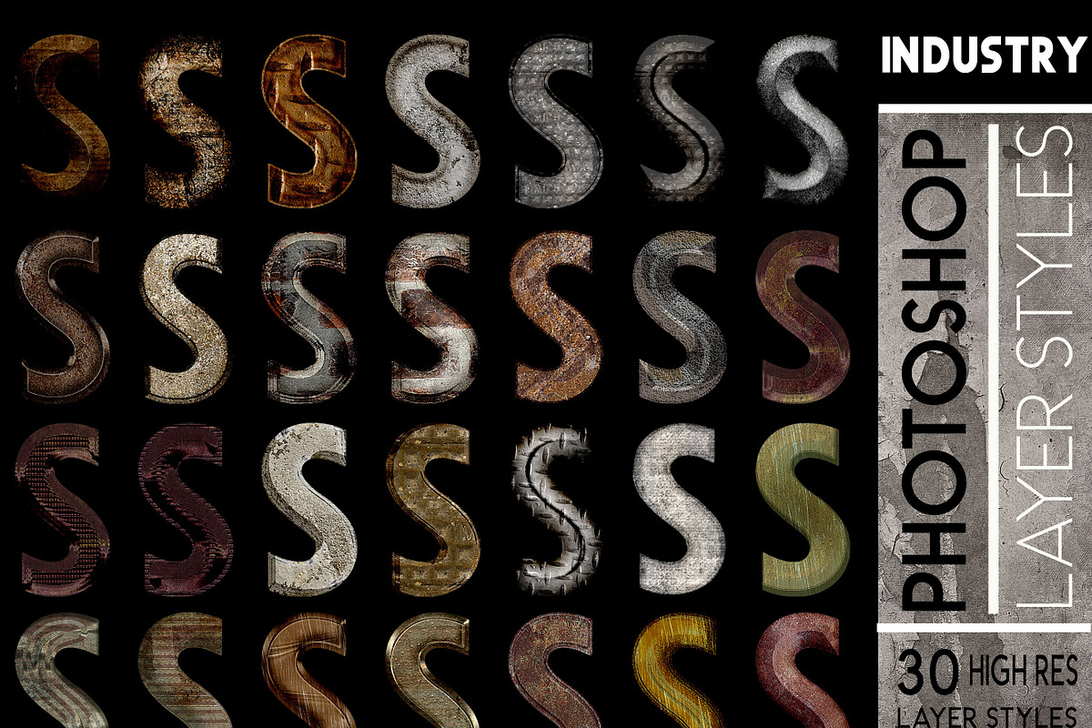 Industrial Grunge Rust Layer Styles, a Layer Style Add-On by Posh Papers & Patterns (Photo 1 of 8)