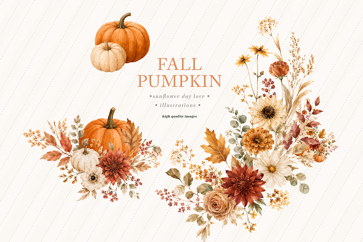 Pumpkin Floral Pampas Grass Clipart, a Seasonal Illustration by Sunflower Day Love (Photo 5 of 6)