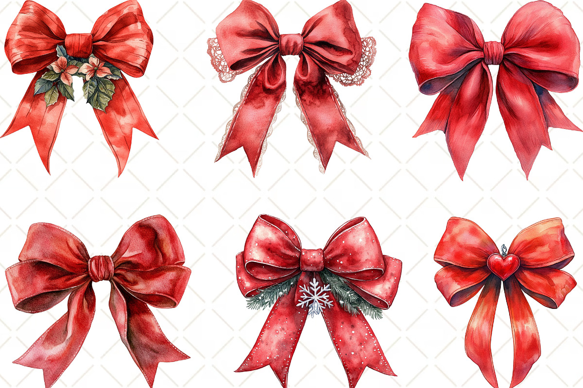 Red Coquette Christmas Bow Clipart, an Illustration by Black Bird Studio (Photo 6 of 6)