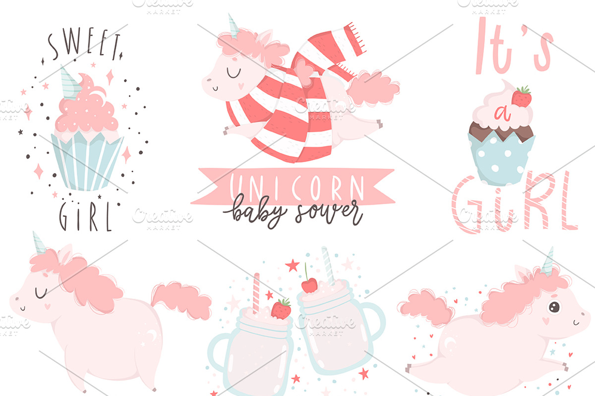 Unicorn baby - cute pink nursery set, an Animal Illustration by Artnis (Photo 5 of 7)