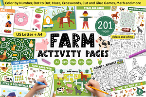 Farm Activity Pages for Kids, an Education Illustration by Gulnara Sabirova